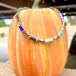 Petite Colorful Multi Stone Sterling Link Bracelet 