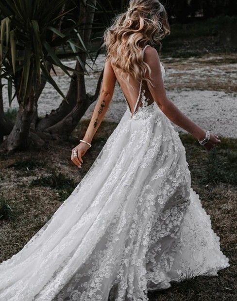 White, Lace, Beach Style Wedding Dress