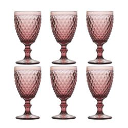 Purple Drinking Glasses set of 6 Colored Wine Goblets 10 OZ Vintage Glassware Pink Stemmed Pretty for Wedding Party Bar  1262