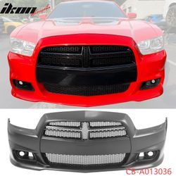 Fits 2011-2014 Dodge Charger SRT8 Style PP Front Bumper Cover Conversion + Grilles W/ ACC