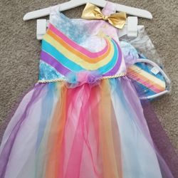 Rainbow Unicorn Dress With Wings Halloween Costume 2T-3T