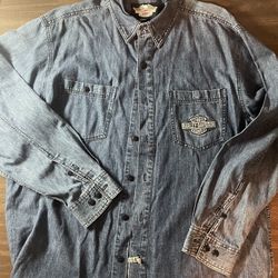 Vintage Harley Davidson Denim Shirt Men's Size Large V Twin Power