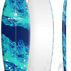 Wavestorm 5'8" Retro Modern Quad Fish Surfboard in rare pink/blue swirl colorway