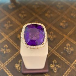 14 K Y GOLD NATURAL AMETHYST DIAMOND UNIQUE RING