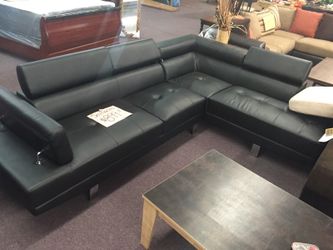 Black leather sectional sale