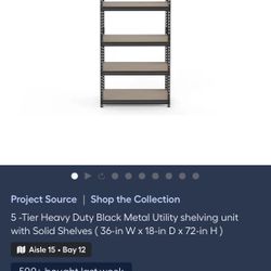 5 -Tier Heavy Duty Black Metal Utility shelving unit with Solid Shelves ( 36-in W x 18-in D x 72-in H)