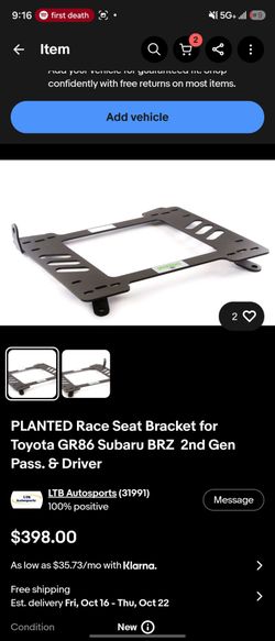 Gr86/brz seat bracket driver and passenger side