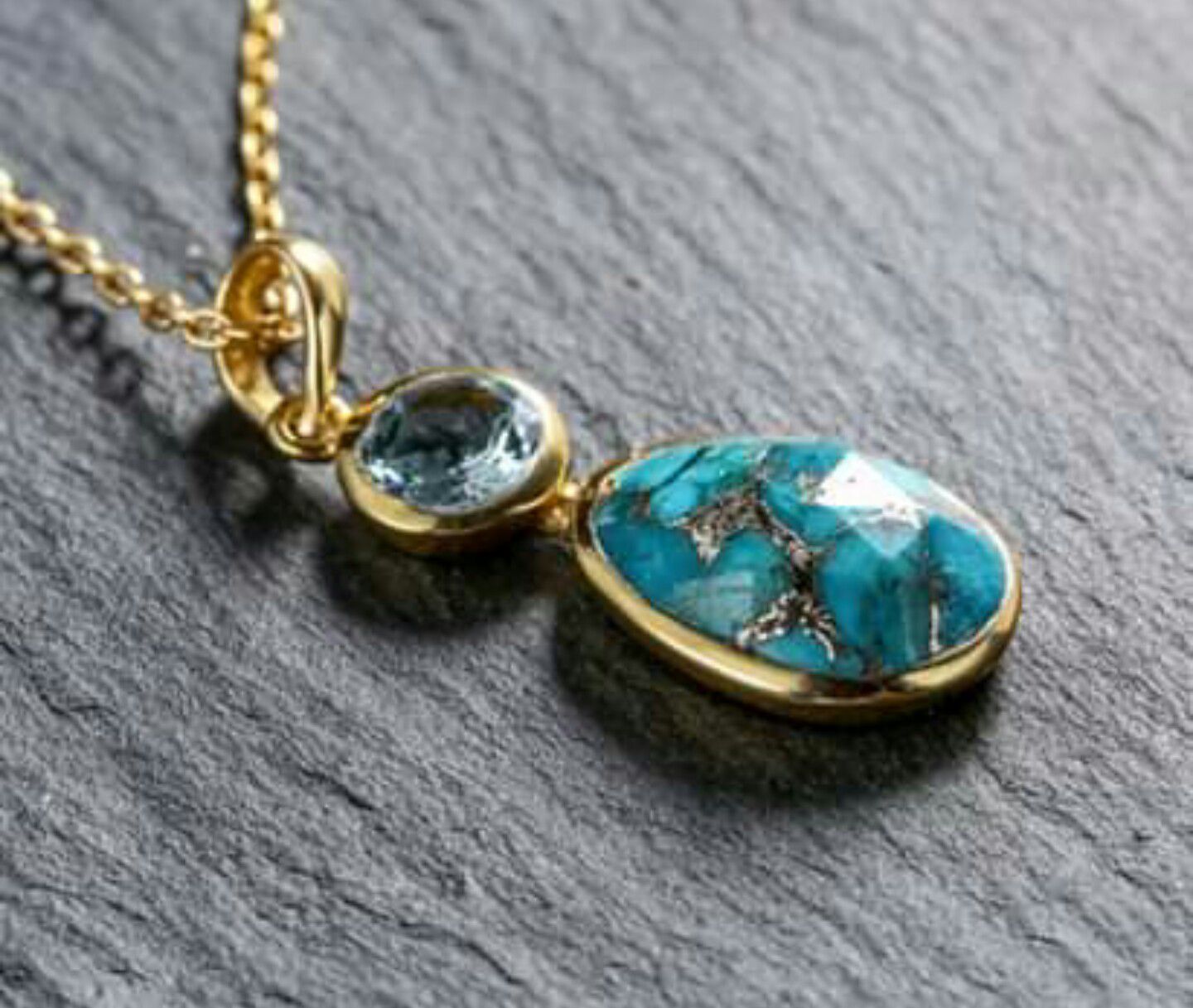 Trendy Natural Turquoise Pendent Necklace 18k Gold Over 925 Silver