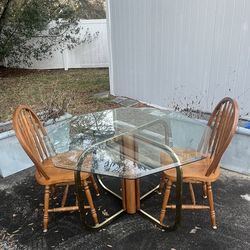 Glass Top Dining Table + 2 Wood Chairs – Great Condition