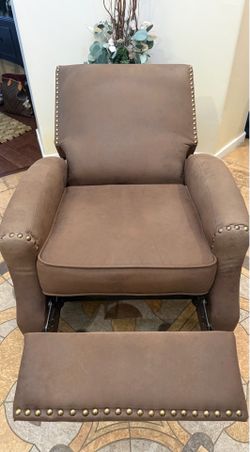 Brown Recliner with Nailhead accents; Homelegance Walden Push Back Recliner Chair in Brown Fabric