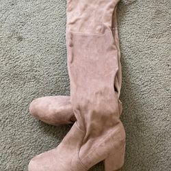Pink Suede Thigh High Boots