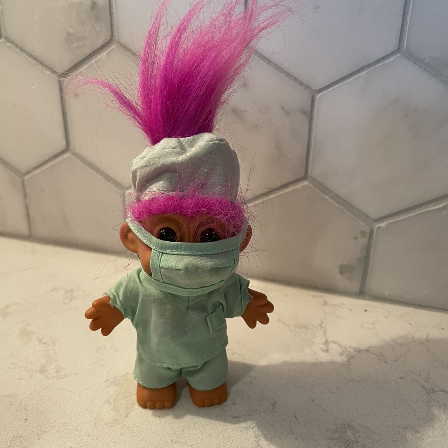 Vintage 1980s Russ Surgeon in Scrubs Doctor Medical Troll Doll - hard-to-find surgeon troll in green scrubs - vintage gift for doctor