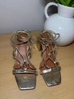 Primark Metallic Gold Lace-Up Heels Size 7