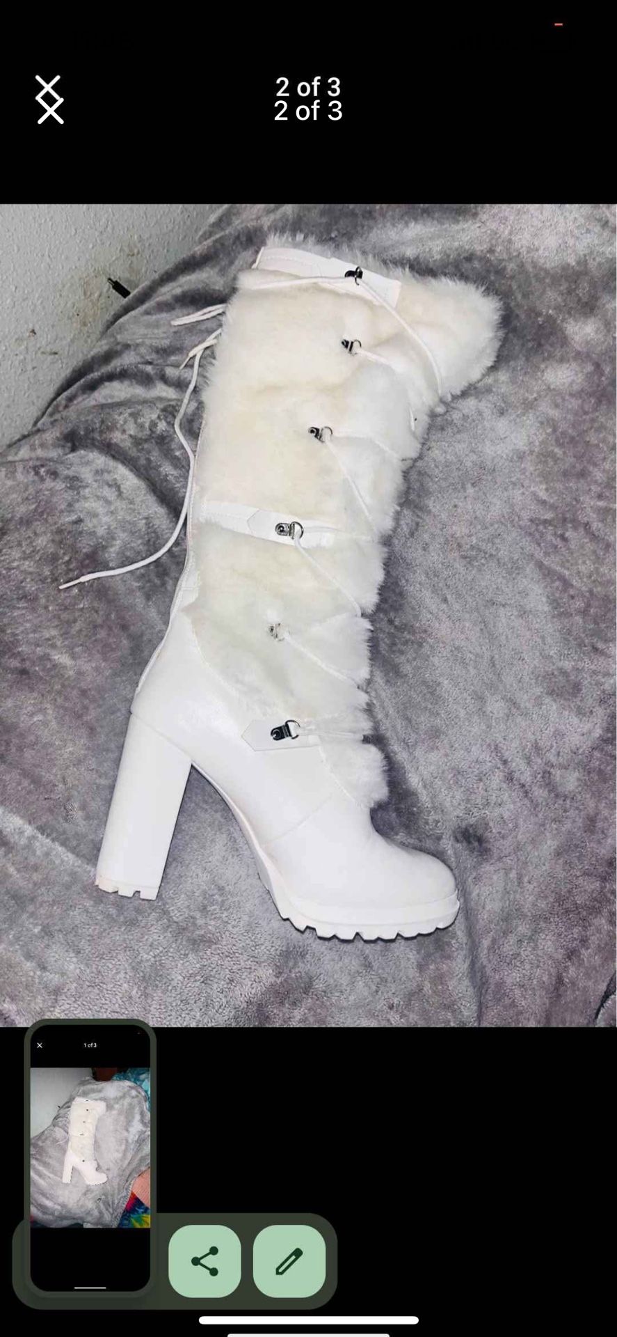 White Fur Over The Knee High Heel Boots