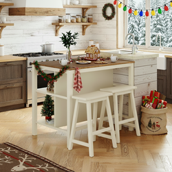 Gotland 45" Solid Wood Kitchen Island with 2 Open Storage Shelves