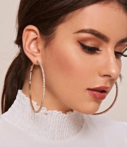 18K Gold Plated 86mm Big Circle Rhinestone Hoop Earrings, Gold Color