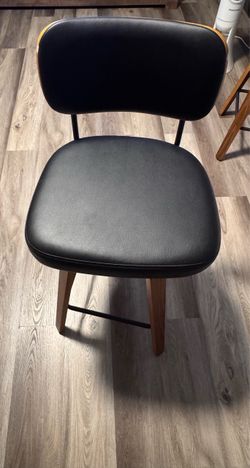 Mid-Century Modern Bar Stool Black Faux Leather