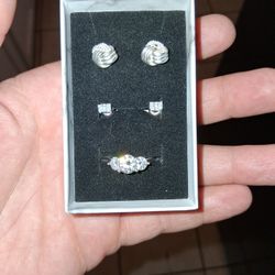 925 Silver Earrings and ring combo