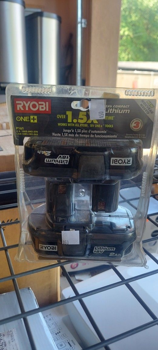 RYOBI 18 volt ONE+ 2.0Ah Compact Lithium-Ion Battery 2 pack $50