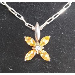 Ann King Citrine Flower 925 and 18k Pendant And Chain