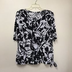 Women’s EAST 5th Polyester/spandex black & white short sleeve stretch top… Size large