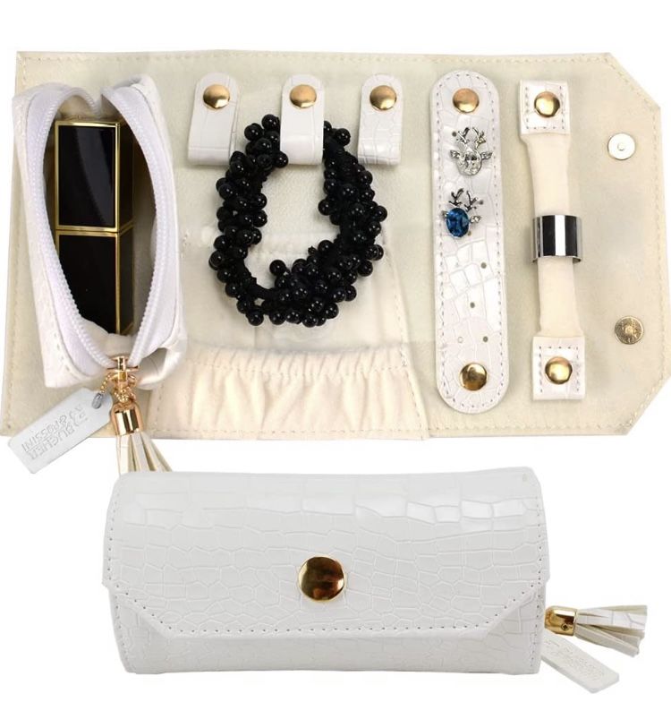 Travel Jewelry Organizer Foldable Display Jewelry Roll Storage Bag Compatible with Pandora Jewelry,Charms,Necklace, Rings, Bracelets, Earrings (White