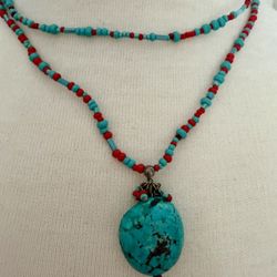 Like New Vintage SUZANNE KALAN Sterling Silver 925 Beaded Turquoise Pendant-Necklace