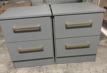 Gray Nightstand Set of 2 - Gold Handles, Brand New