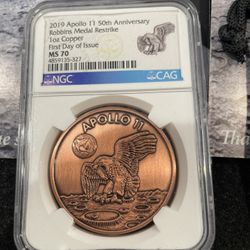 2019 Perfect Graded Apollo 50th Anniversary Copper Medal Graded At MS70 