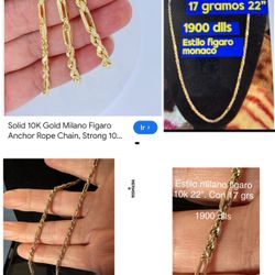 Cadena Oro  Solido  10k, 17 Grns, 22” Solo1900 Dlls Firme, Northeast Por Mccombs
