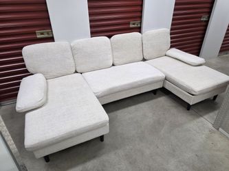 edx 99" U-Shaped 6-Seat Linen Sofa Bed Couch - Beige