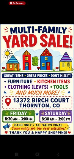 Yard Sale Fri 24th Sat 25th 8:30- 3:00