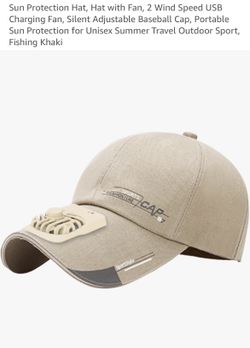 Sun Protection Hat, Hat with Fan, 2 Wind Speed USB Charging Fan,