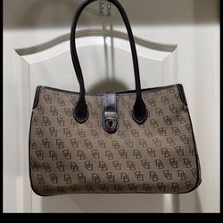 Dooney & Bourke  Tan & Brown Monogram Large Canvas w/ leather Shoulder Bag