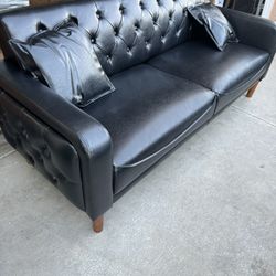Black Faux Leather Sofa 