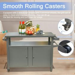 Grill Carts Outdoor Storage Cabinet with Wheels, Metal Outdoor Grill Table Kitchen Dining Table Cooking Prep BBQ Table for Patio, Kitchen Island, Home
