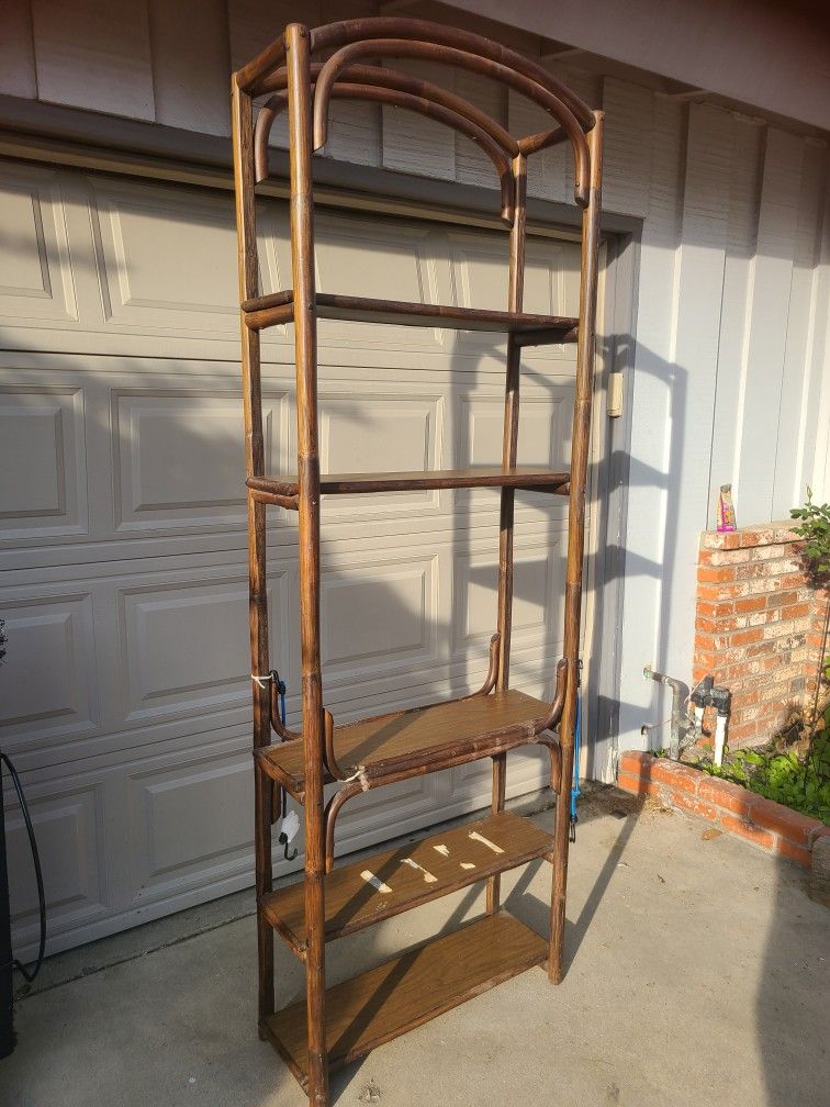 Vintage Coastal Bamboo Style Bookcase
