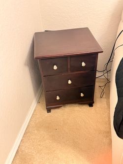 Dark Cherry Wood Nightstand with Drawers