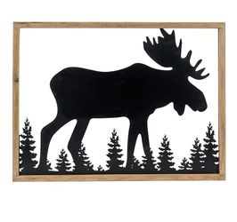 Cabin Moose Metal Wall Decor, Forest Woodland Wildlife Animal Picture Art Hanging Decoration 24x18” New