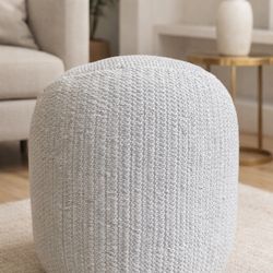 Modern Knitted Pouf / Ottoman – Light Gray