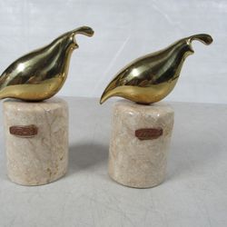 Brian Bijan Studio Brass Dove? Birds Sculptures On Marble Pedestal
