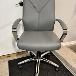 Brand New Grey/Chrome Vegan Leather Tall Back Height Adjustable Reclining Executive Office Chair 