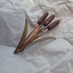 Cattail Embossed Beaded Tri-Tone Brooch