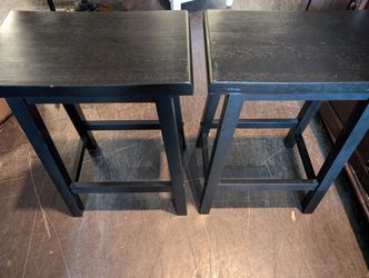 Pair of Black Wood Square Top Bar Stools