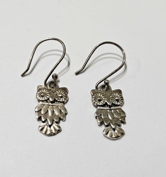 Owl Sterling Silver Metal Dangle Earrings Made In Mexico