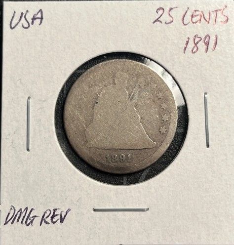 1891 Seated Liberty Quarter Silver Coin