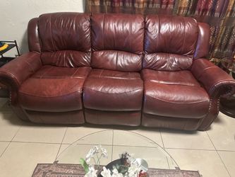 Leather recliner sofa set with end tables