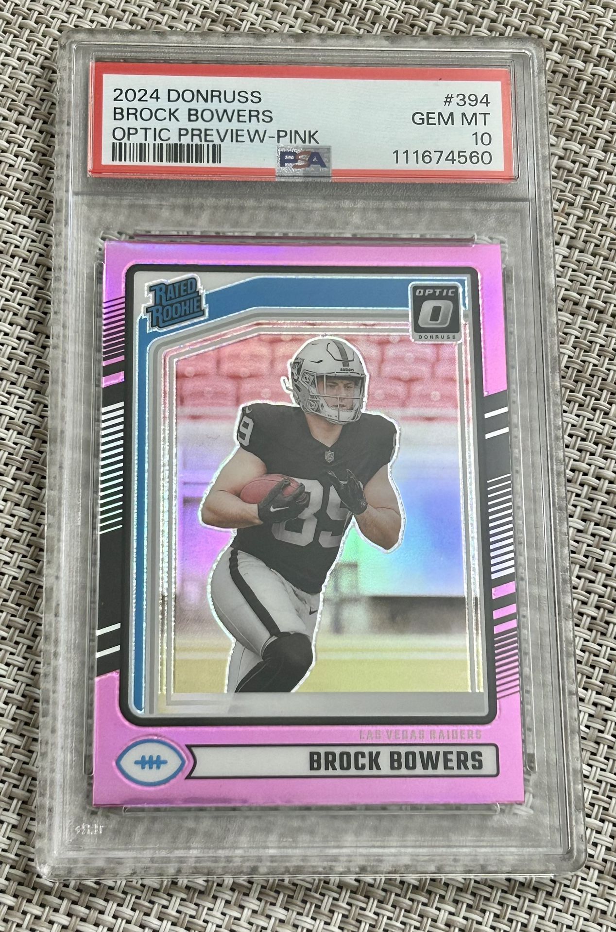 2024 Donruss Brock Bowers Optic  Preview Pink RC #394 💥PSA 10💥 Raiders