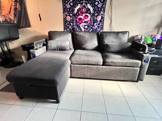 Dark Grey Sectional Sofa with Chaise and Cup Holders