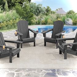 4  Black Folding Adirondack Chairs 
